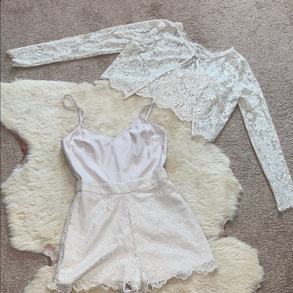 bebe cream Lace Jumpsuit and Romper Set